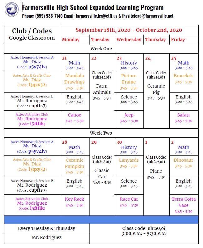 FHS Google Classroom Club Codes 